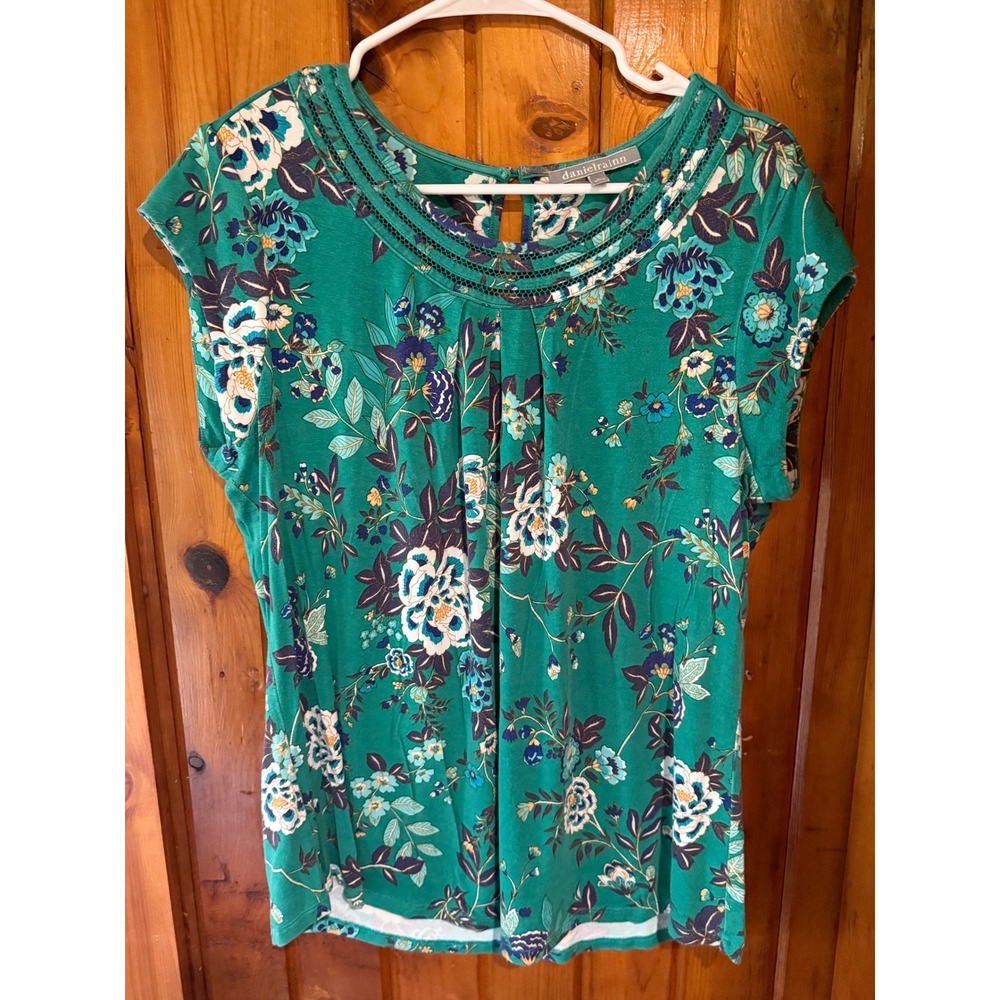 Daniel Rainn Floral Print Top Keyhole Neck Short Sleeve Blouse Size‎ L